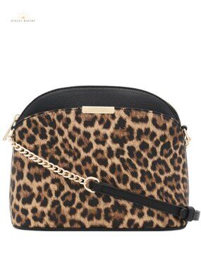 Animal Print Faux Leather Crossbody Bag with Adjustable Chain Strap